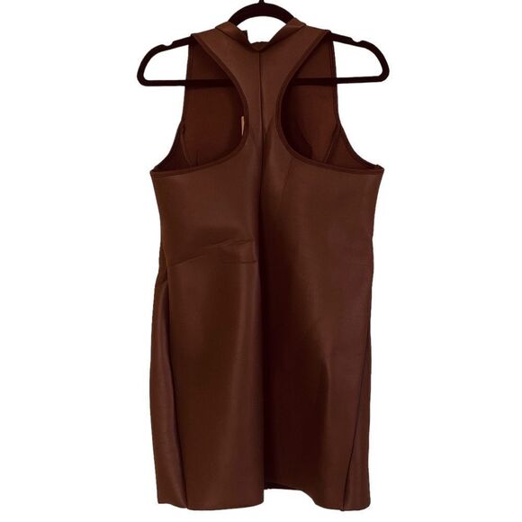 SKIMS Cocoa Brown Rubberized Scuba Swim Mock Neck Zip Front Mini Dress NWT - Picture 8 of 16